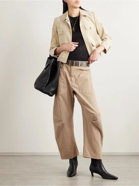 Nili Lotan Shon Tapered Pants Beige Cotton Twill High Rise Designer Size 00